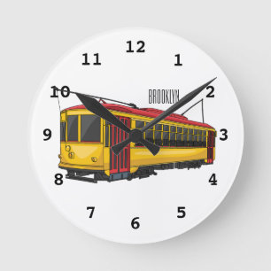 Mata trolley cartoon illustration round clock