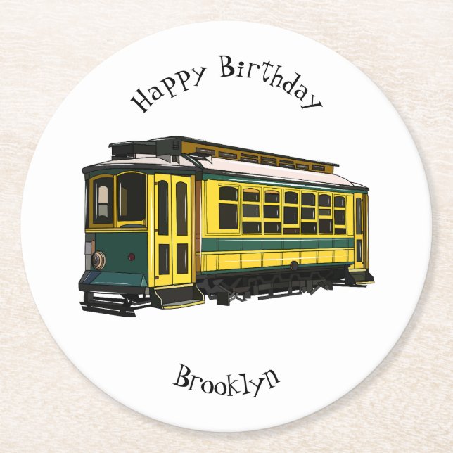 Mata trolley cartoon illustration round paper coaster (Front)