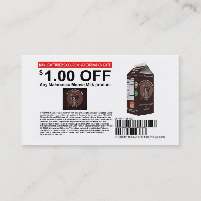 Matanuska Moose Milk Coupon (Front)