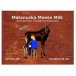 Matanuska Moose Milk Photo Sculpture Magnet<br><div class="desc">The company logo of world famous and entirely mythical Matanuska Moose Milk dairy farm in Willow Alaska superimposed on a background image of the inner bark of a birch tree. The image features a milkmaid hand milking Matilda, the farm's first dairy moose. Believe it or not there are moose dairies;...</div>