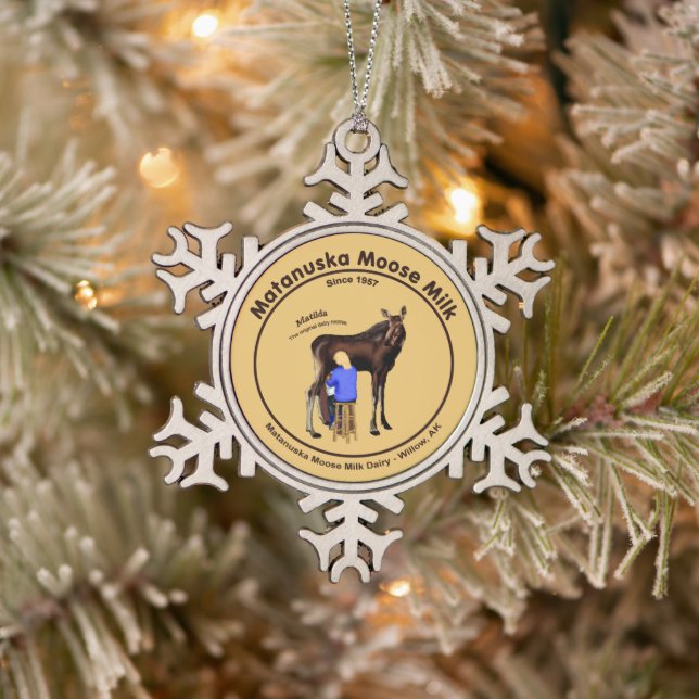 Matanuska Moose Milk Snowflake Pewter Christmas Ornament (Tree)