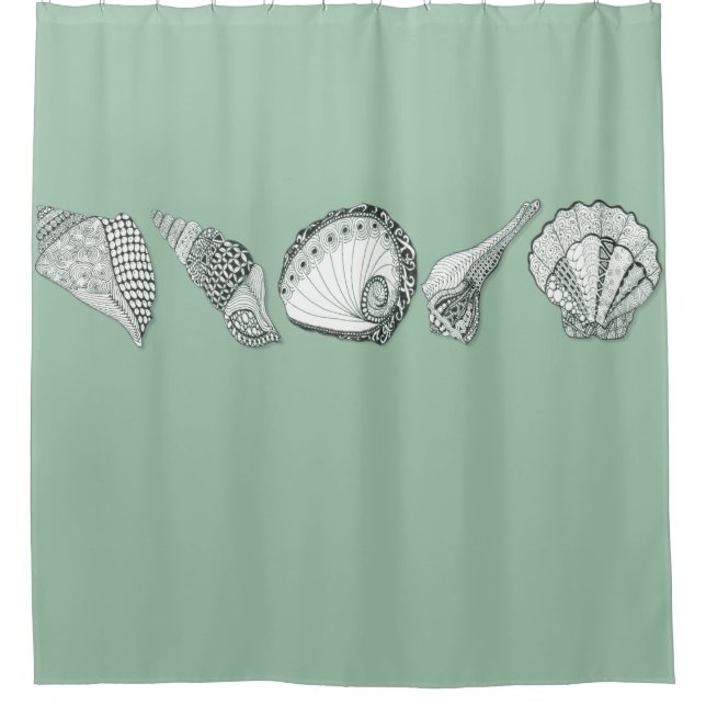Match any Colour Background Hand Drawn Seashell Ar Shower Curtain (Front)