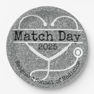 Match Day Silver 2025 Glitter Stethoscope Paper Plate