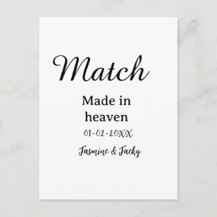 Match made in heaven add name date simple calligra postcard