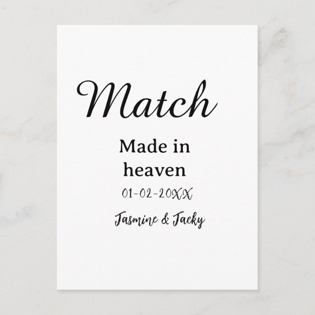 Match made in heaven add name date simple calligra postcard (Front)