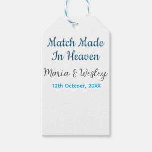 Match made in heaven blue black couple name date gift tags