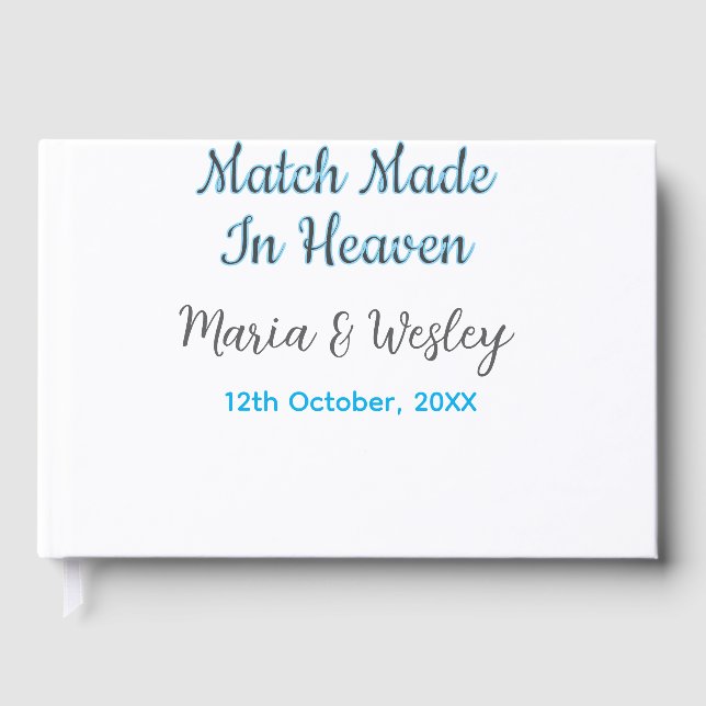 Match made in heaven blue black couple name date guest book (Front)