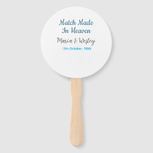 Match made in heaven blue black couple name date hand fan