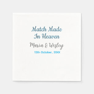 Match made in heaven blue black couple name date napkin