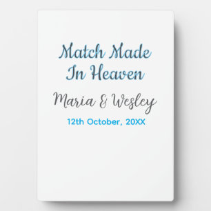 Match made in heaven blue black couple name date plaque