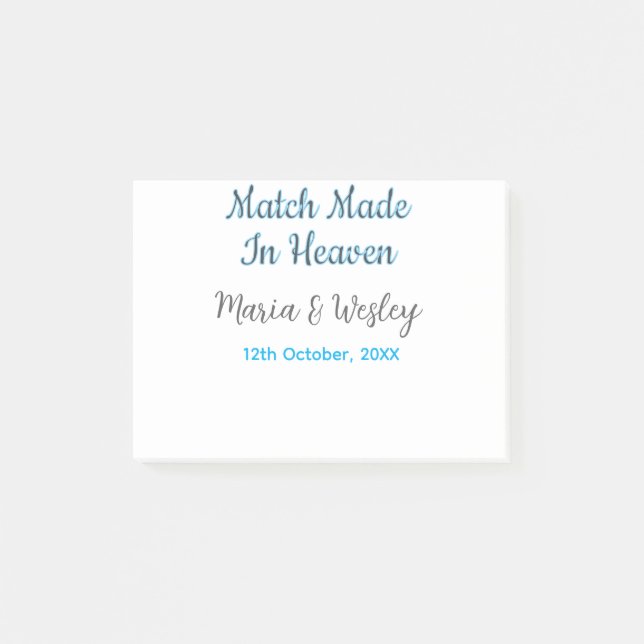 Match made in heaven blue black couple name date post-it notes (Front)
