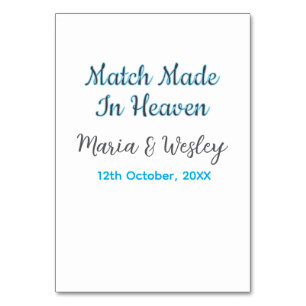 Match made in heaven blue black couple name date table number