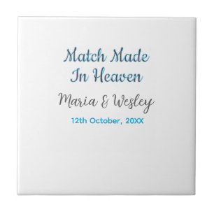 Match made in heaven blue black couple name date tile