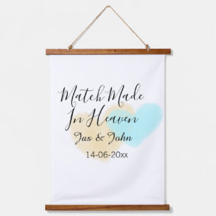 Match made in heaven blue yellow pastel heart name hanging tapestry