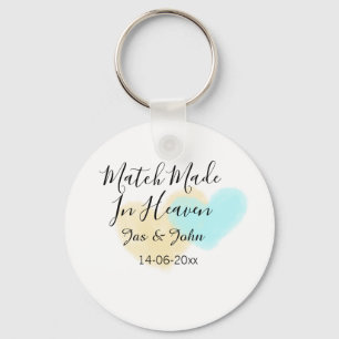 Match made in heaven blue yellow pastel heart name key ring