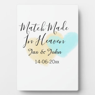 Match made in heaven blue yellow pastel heart name plaque
