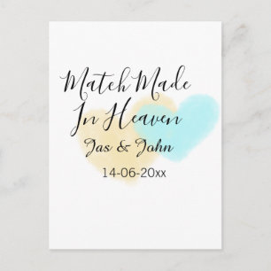 Match made in heaven blue yellow pastel heart name postcard