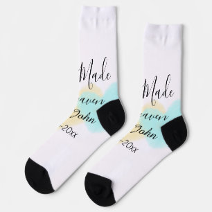Match made in heaven blue yellow pastel heart name socks
