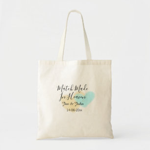 Match made in heaven blue yellow pastel heart name tote bag