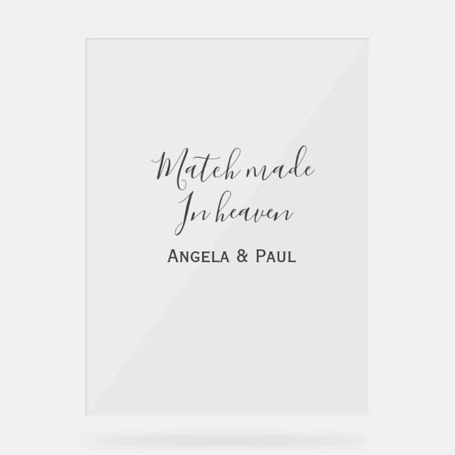 Match made in heaven name couple wedding simple  acrylic sign (Front)