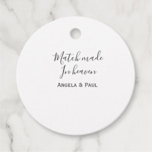 Match made in heaven name couple wedding simple favour tags