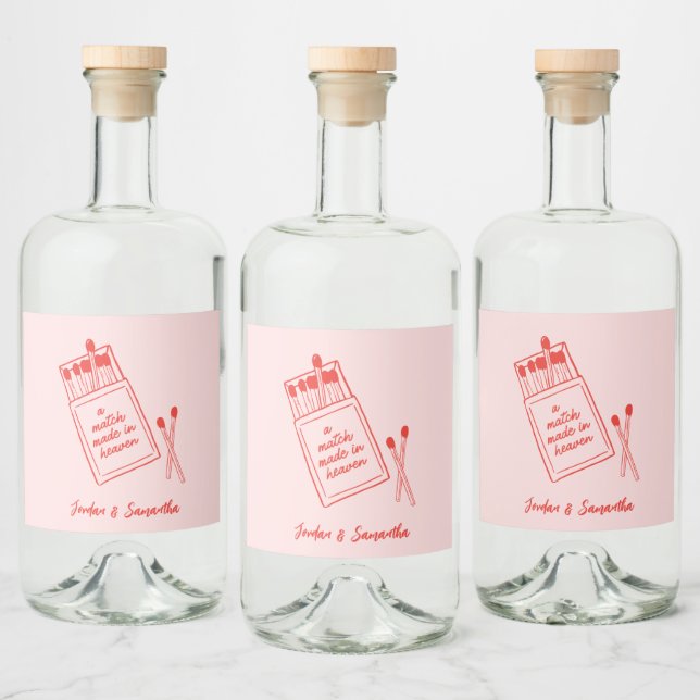 Match Made in Heaven Pink & Red Retro Liquor Bottle Label (Bottles)