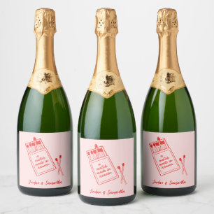 Match Made in Heaven Pink & Red Retro Sparkling Wine Label