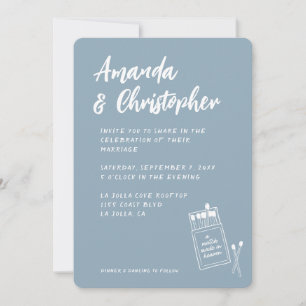 Match Made in Heaven Retro Dusty Blue Wedding Invitation