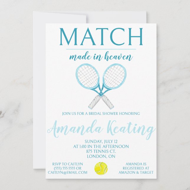 Match Made in Heaven, Tennis Bridal Shower Invitation (Front)