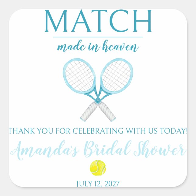 Match Made in Heaven, Tennis Bridal Shower Square Sticker (Front)