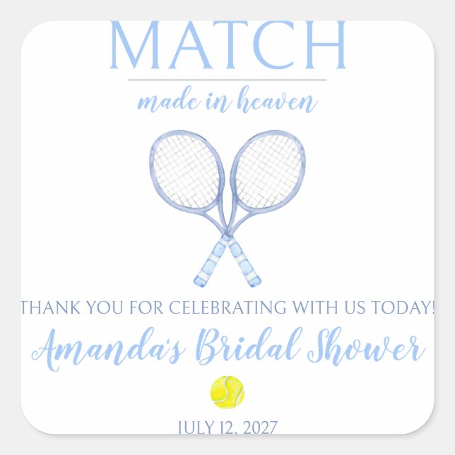 Match Made in Heaven, Tennis Bridal Shower Square Sticker (Front)