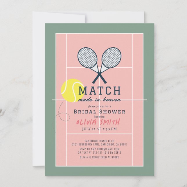Match Made in Heaven Tennis Court Bridal Shower Invitation (Front)