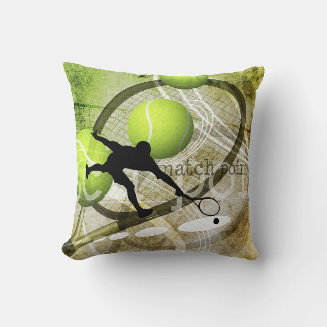"Match Point" boys' tennis player silhouette Cushion (Front)