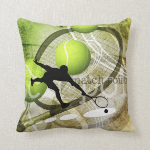 "Match Point" boys' tennis player silhouette Cushion