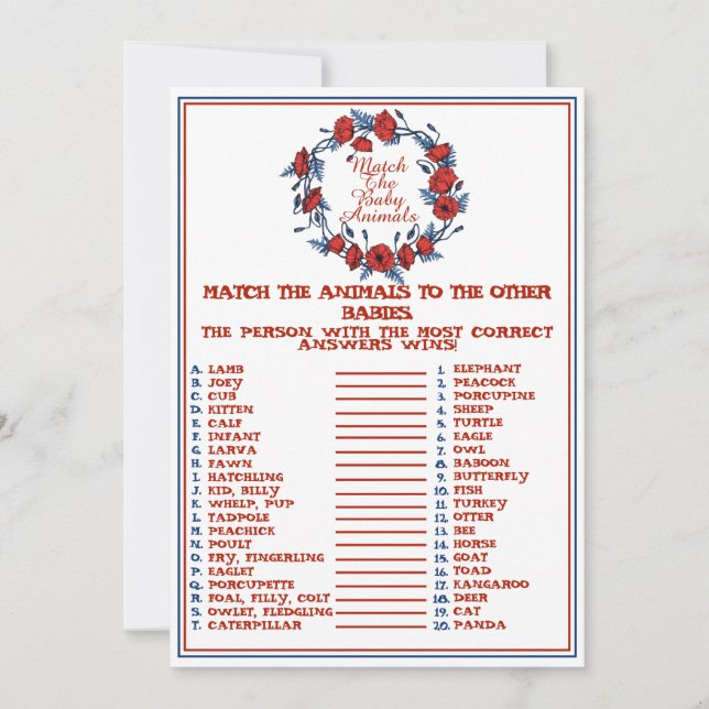 Match The Baby Animals Poppy Floral Baby Shower  Invitation (Front)