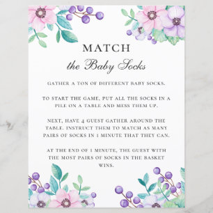 Match the baby socks. Baby shower game. Floral