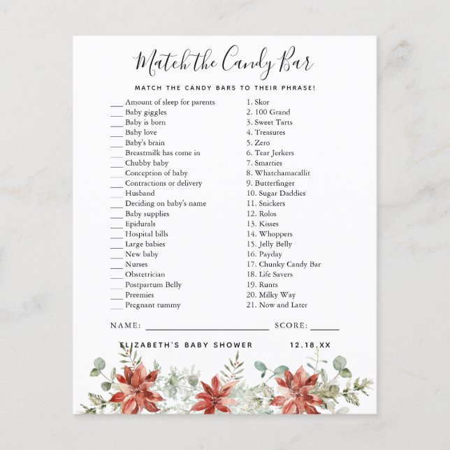 Match the Candy Bar | Baby Shower Game (Front)