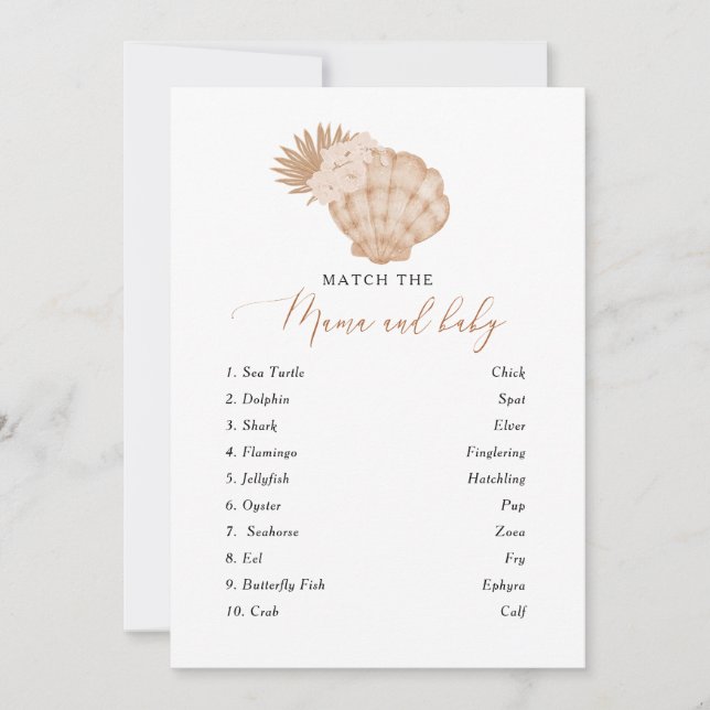 Match the Mama and Baby Seashell Baby Shower Games (Front)