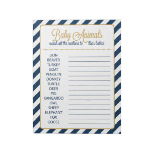 Match the Mothers to their Babies Baby Shower Game Notepad