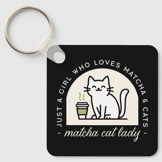 Matcha and cat lovers funny quotes aesthetic key ring (Front)
