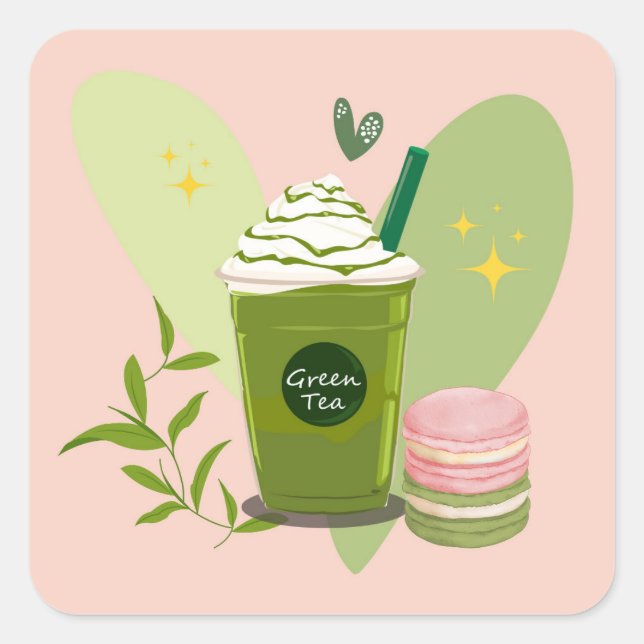  Matcha and Macarons Square Sticker (Front)