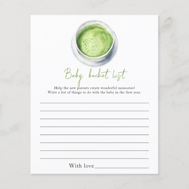 Matcha baby shower - Baby bucket list (Front)