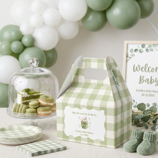 Matcha Baby shower Green Bow Gingham Favour Box