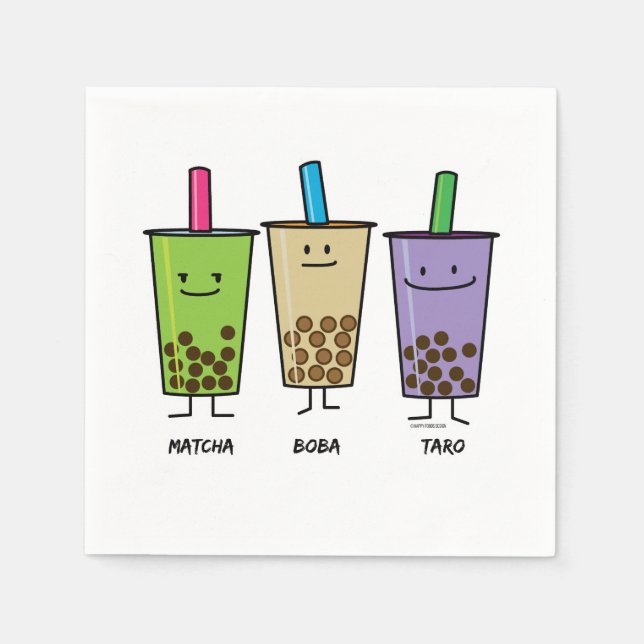 Matcha boba tea green drink milk Taro tapioca Napkin (Front)