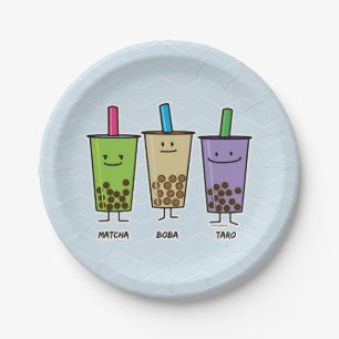 Matcha boba tea green drink milk Taro tapioca Paper Plate