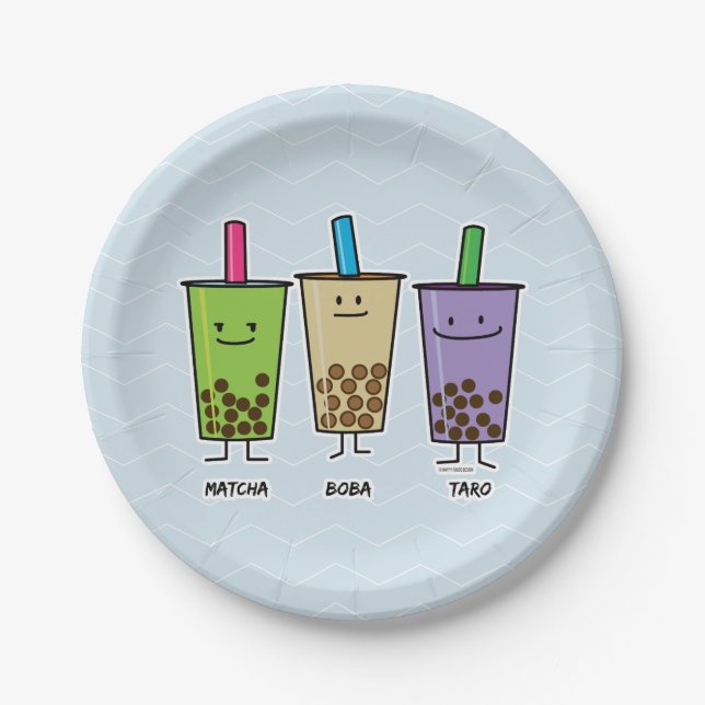 Matcha boba tea green drink milk Taro tapioca Paper Plate (Front)