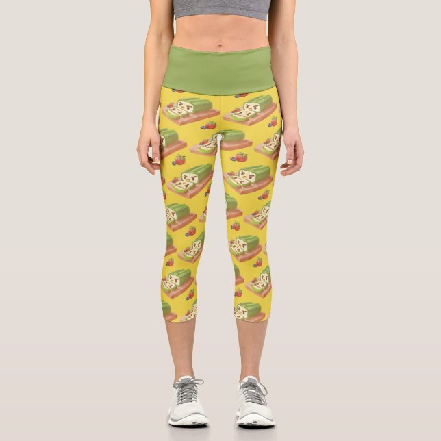Matcha Cake Roll Illustration Capri Leggings (Front)