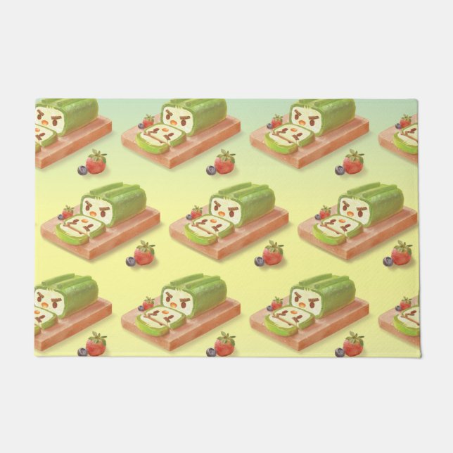 Matcha Cake Roll Illustration Doormat (Front)