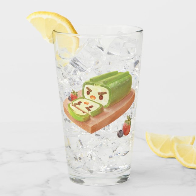 Matcha Cake Roll Illustration Glass (Front Ice)