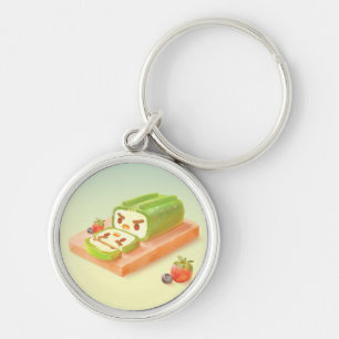 Matcha Cake Roll Illustration Key Ring
